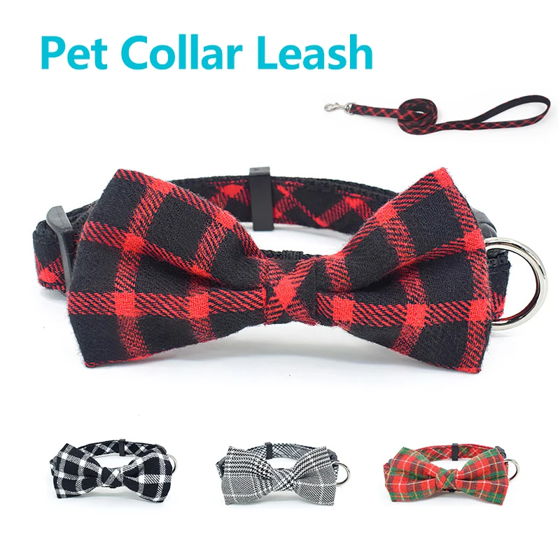 

Bow Pet Cat Collar Adjustable Pastoral Style Fashion Plaid Comfortable Dogs Collars For Small Dog Cat Walking Run Kitten Chains