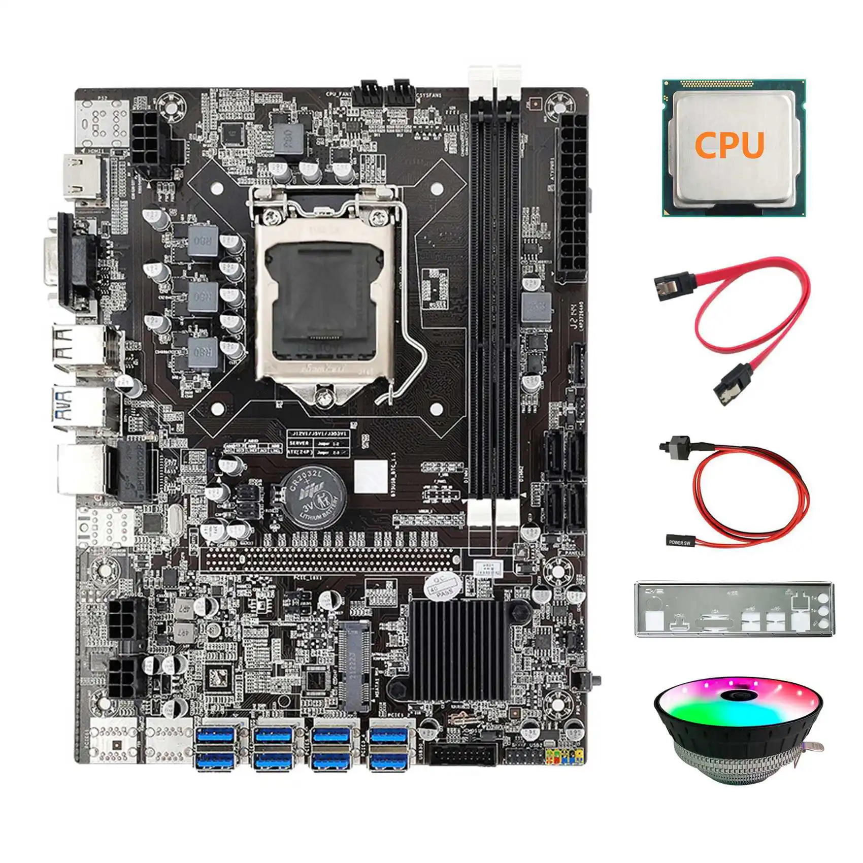 

B75 8USB ETH Mining Motherboard 8XUSB+CPU+Baffle+SATA Cable+Switch Cable+RGB Fan LGA1155 B75 USB BTC Miner Motherboard
