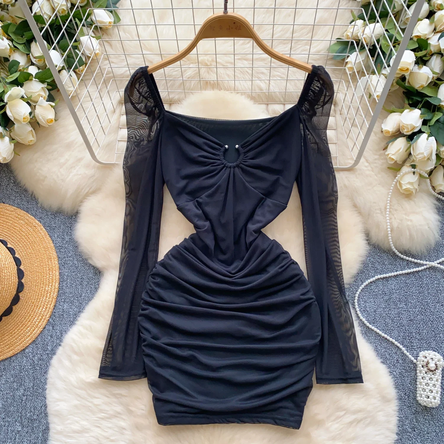 Сексуальное Сетчатое платье Revet Goth с длинным рукавом шикарное элегантное