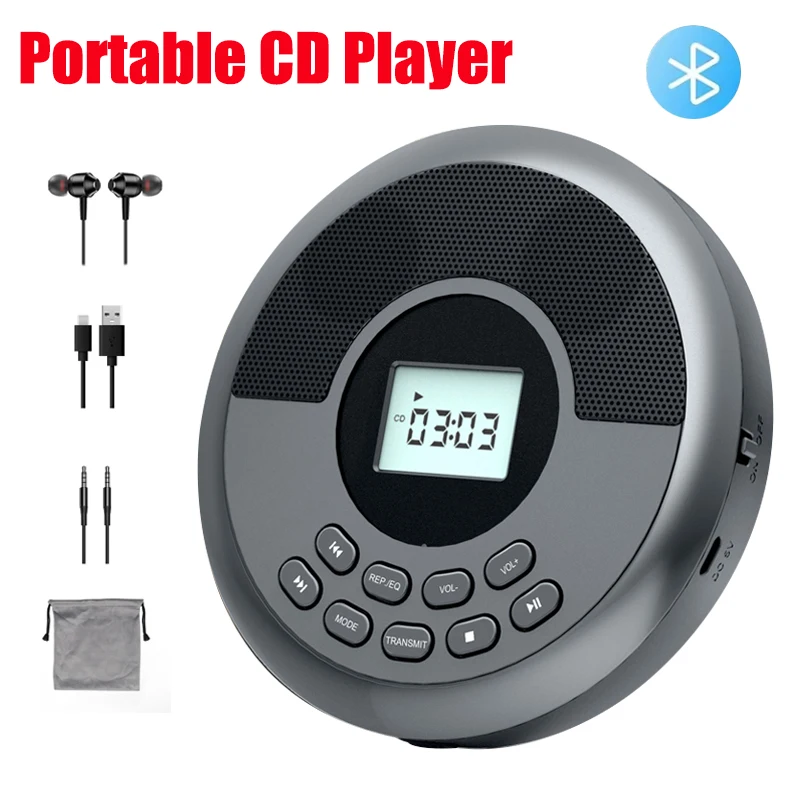 Bluetooth CD-плеер Портативный перезаряжаемый Discman с динамиками и наушниками Walkman