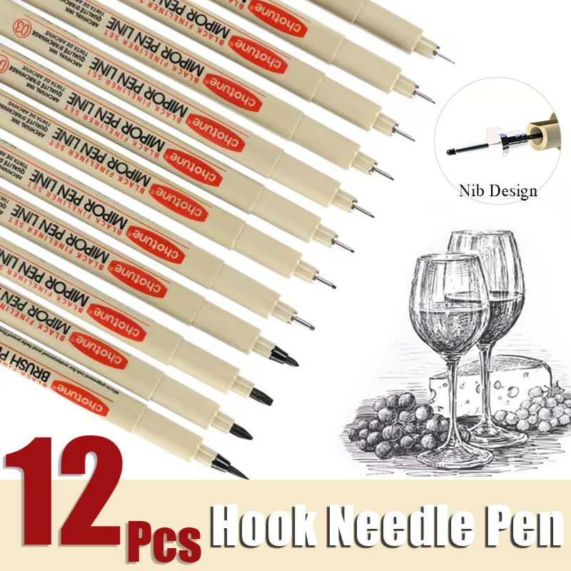 

3/12Pcs Pigment Liner Micron Pen Marker Hook Line Needle Pen for Drawing Sketch Ink Soft Brush Pen Stationery Art Supplies