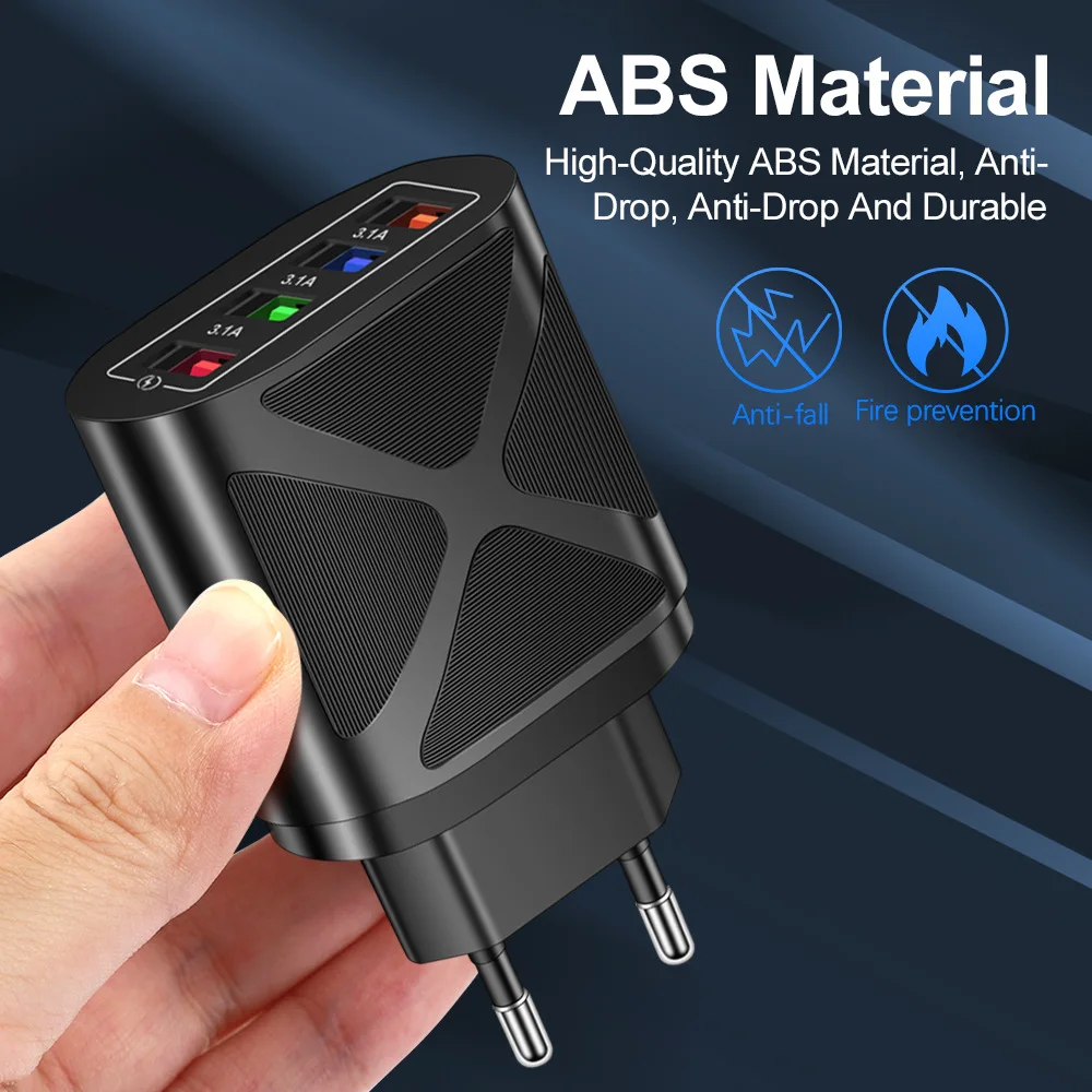 

4usb Travel Charger Power Adapter Quick Charge Eu/us/uk Plug Universal Charging Converter Head Phone Accessories Wall Charger