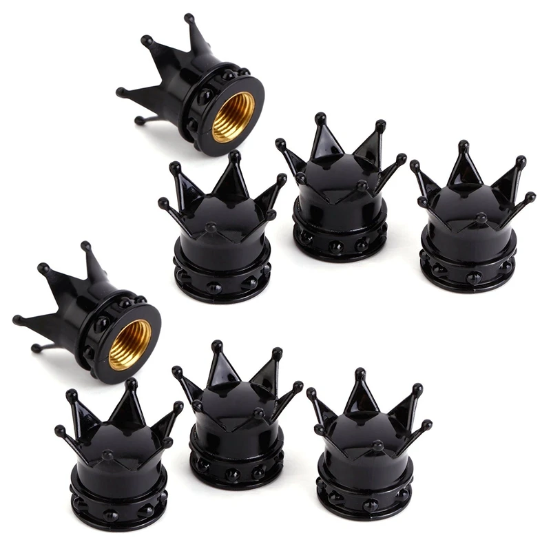 

8 Crown Tire Air Valve Caps Black Bicycle Motorcycle Car Wheel