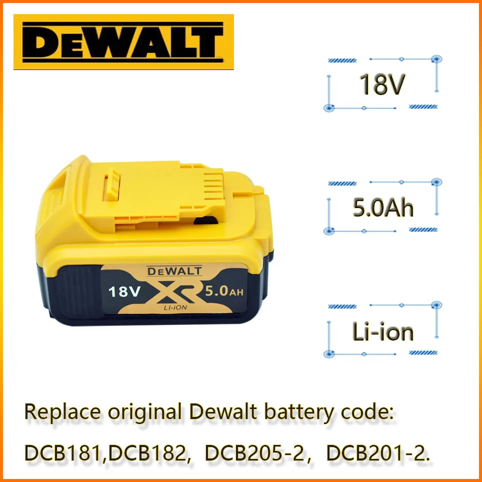 

18V 5.0AH 100% Original for DeWalt rechargeable power tools battery with LED Li-Ion replacement DCB205 DCB204-2