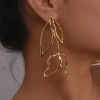 1 pair metal leaf rose flower hollow earrings womens exaggerated vintage simple long earrings