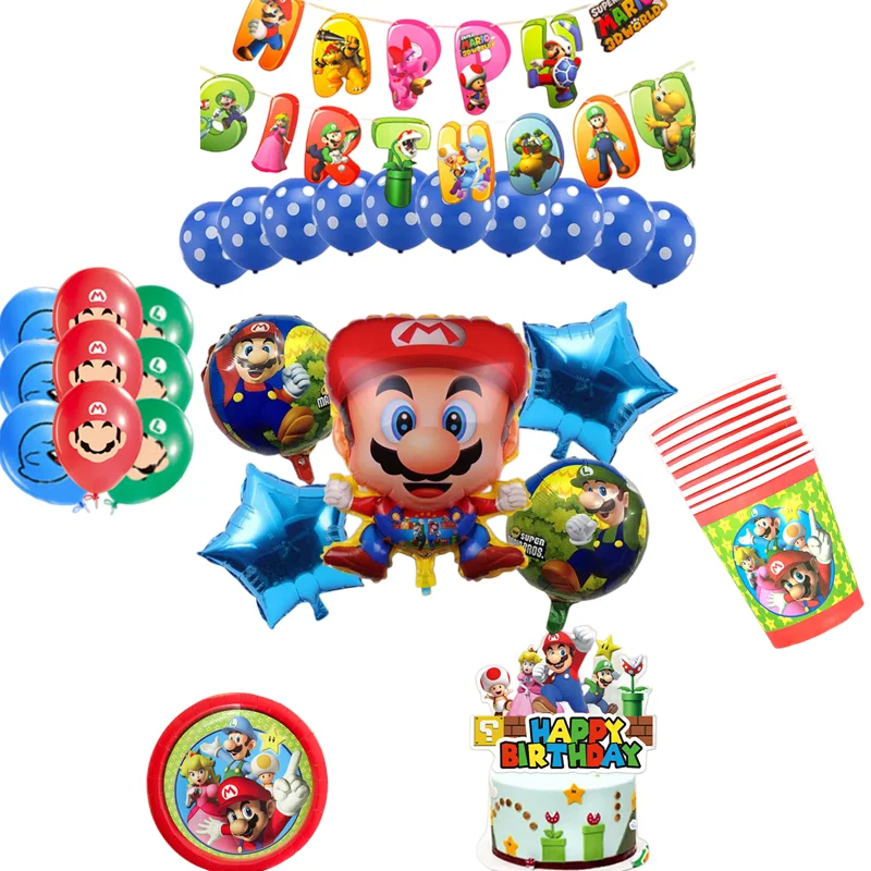 Украшение для дня рождения Super Bro мультяшный воздушный шар одноразовая посуда