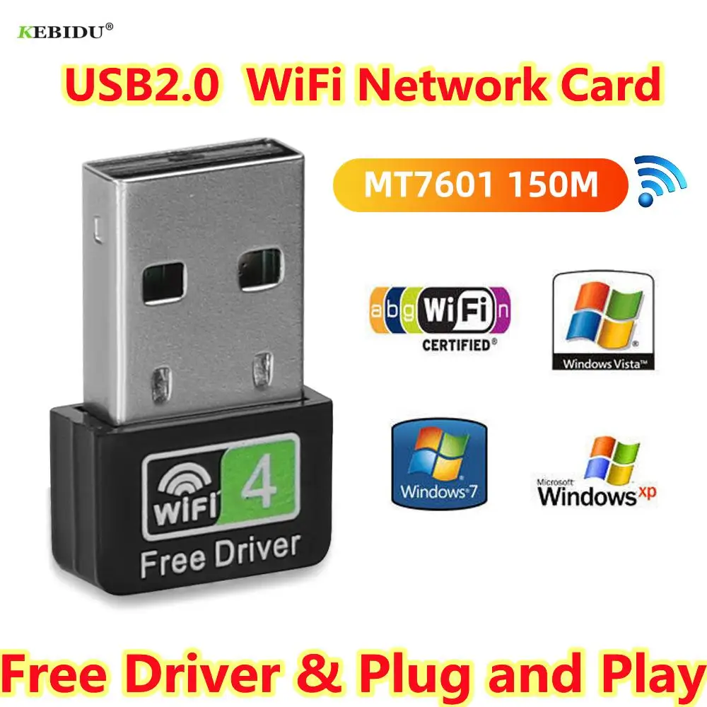 

150 Мбит/с MT7601 2,4G беспроводная сетевая карта мини USB 2,0 WiFi адаптер LAN Wi-Fi приемник донгл 802.11n для ПК Windows Бесплатный драйвер