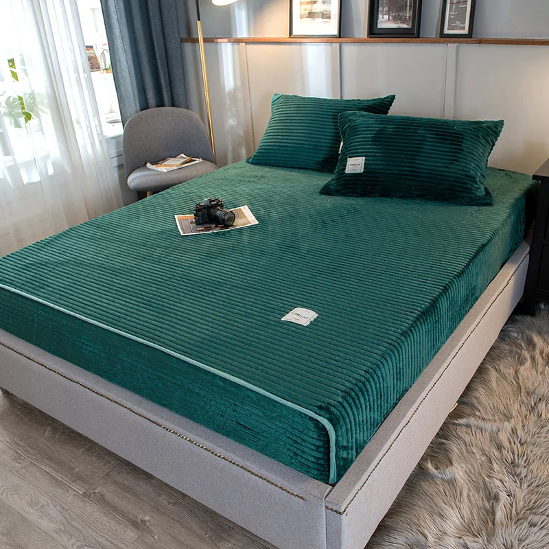 

Winter Bed Sheet Pillowcase Soft Coral Fleece Mattress Cover For Bed In Plain Velvet Fitted Sheet Solid Color With Elastic