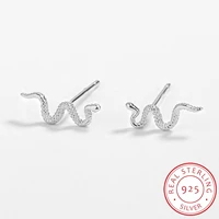 2022 new trend snake shape full of diamonds stud earring for women animal original authentic sterling silver anniversary jewelry