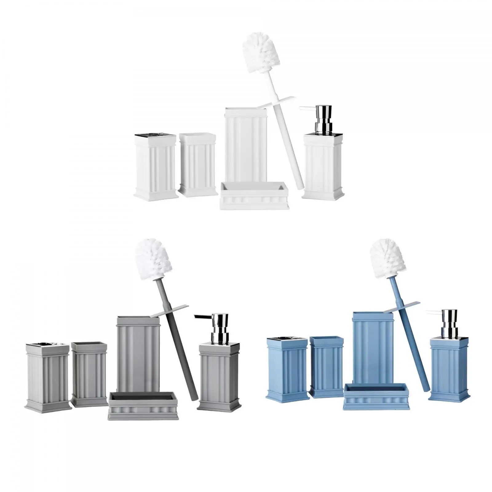 

5Pcs Bathroom Accessories Soap Dish Toothbrush Holder Refillable Toilet Brush Lotion Dispenser Bath Set for Countertop Apartment