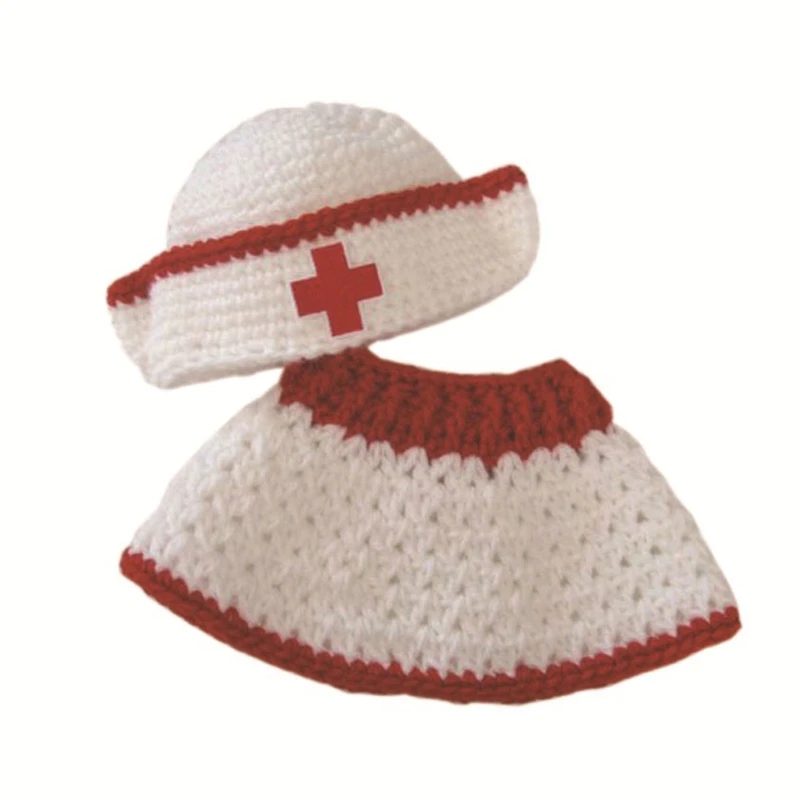 

Nurse Uniform Costume Photography Props Baby Shooting Outfits with Hat Skin-Friendly Clothes for Newborns 0-12Month 2Pcs H055