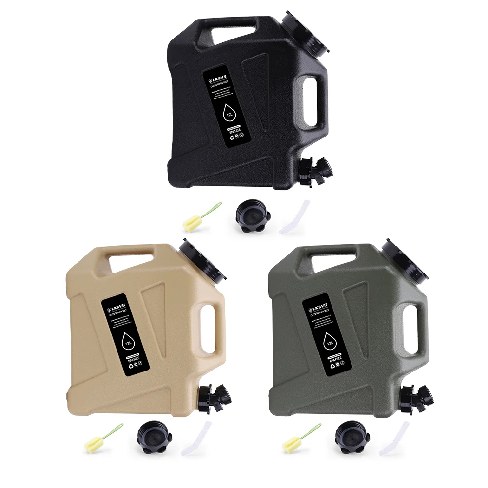 12L Portable Emergency Water Can with Spigot Drinking Bucket Large Capacity Dispenser Carrier for Camping Hiking
