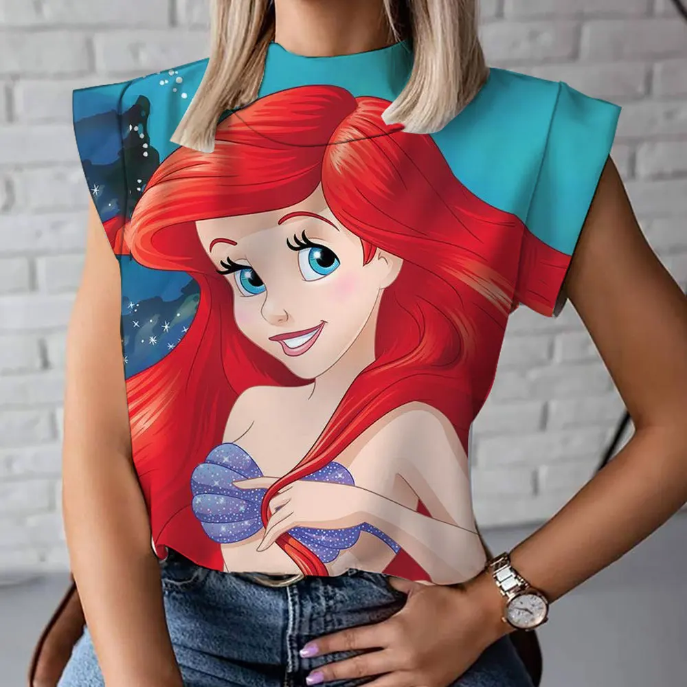 

Ariel Mermaid Anime Sleeveless T-shirt Women 2023 Summer New Cartoon Print T-shirt Cut Sleeve Top Disney Loose All-match Vest