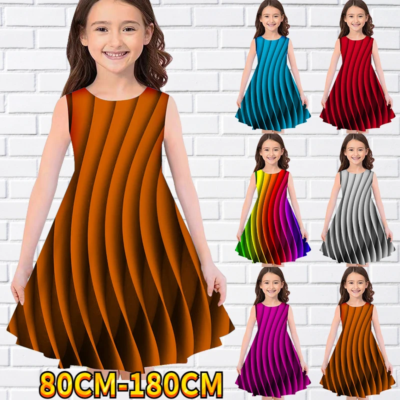 

Kids Little Girls Sleeveless Dress Girls Dress Kid 3D Gradient Print Daily Casual Cute Sweet Over Knee Sleeveless Dress 80-180CM