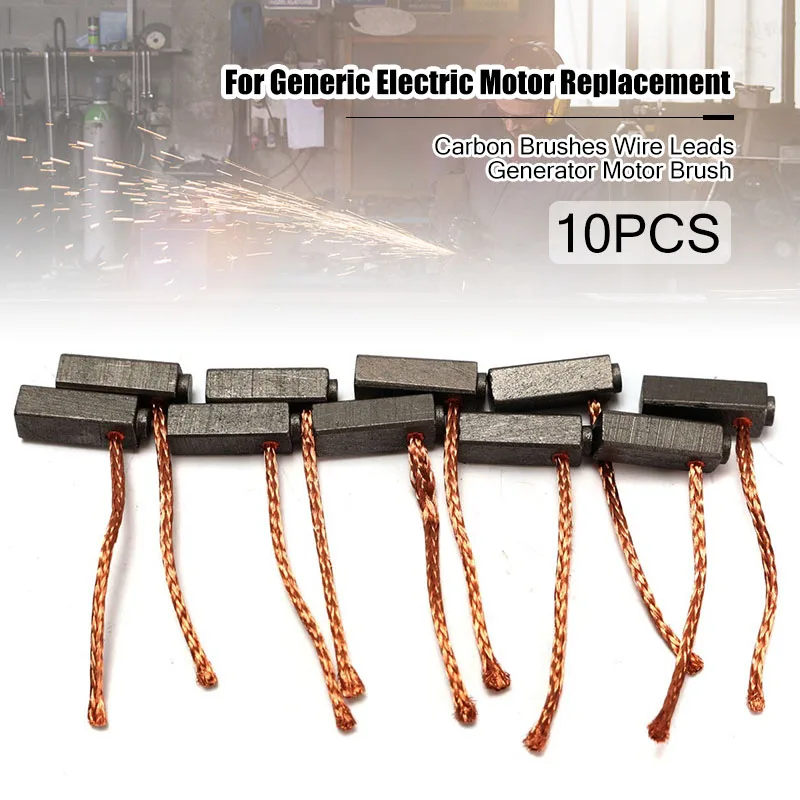 Щетки карбоновые 10 шт./компл. 5x6x14 мм, проводные выводы, щетка двигателя генератора для универсального электродвигателя, запасные, графитовые, медные