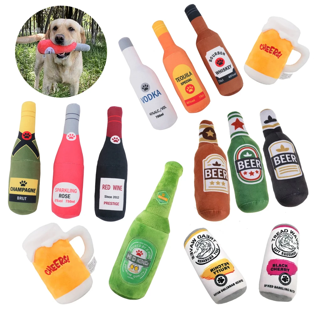 

Мягкие игрушки для домашних животных, креативная Жевательная форма, большая бутылка, пищалка, искусственная Интерактивная маленькая плюшевая игрушка, устойчивая к укусам пиво, чистая собака