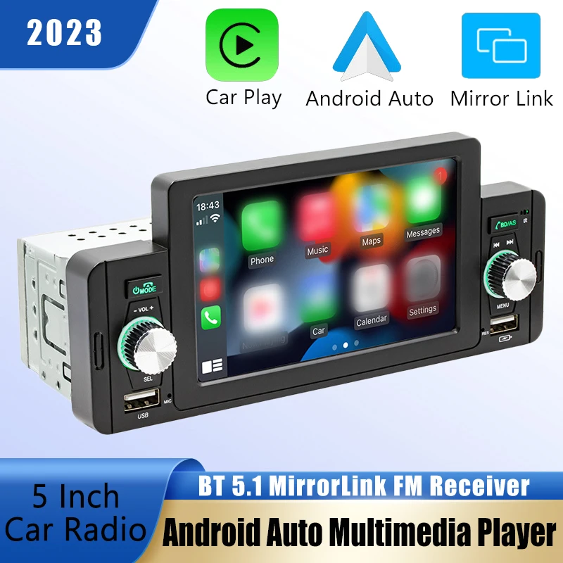

1 Din автомобильный радиоприемник 5 дюймов CarPlay Android автомобильный мультимедийный плеер Bluetooth 5,1 MirrorLink FM-приемник для Volkswagen Nissan Toyota