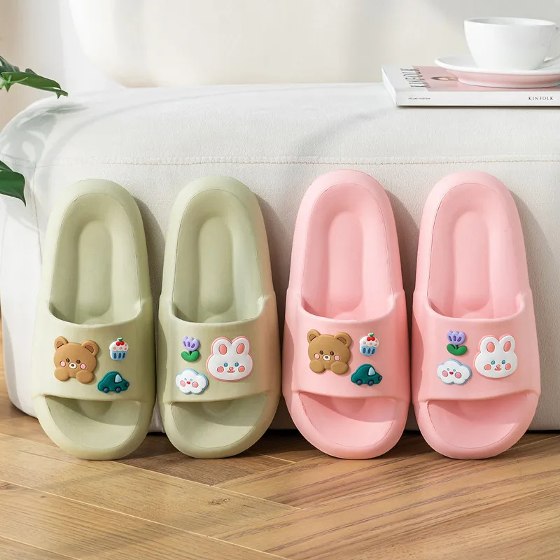 Women's Cartoon Bear Rabbit Decor EVA Slippers Flower Summer Soft Comfy Light non-slip Home Bathroom Slippers Beach Casual Shoes