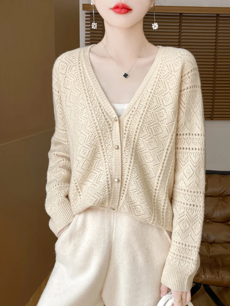 Женский кардиган свитер из 100% мериносовой шерсти с длинными рукавами женская