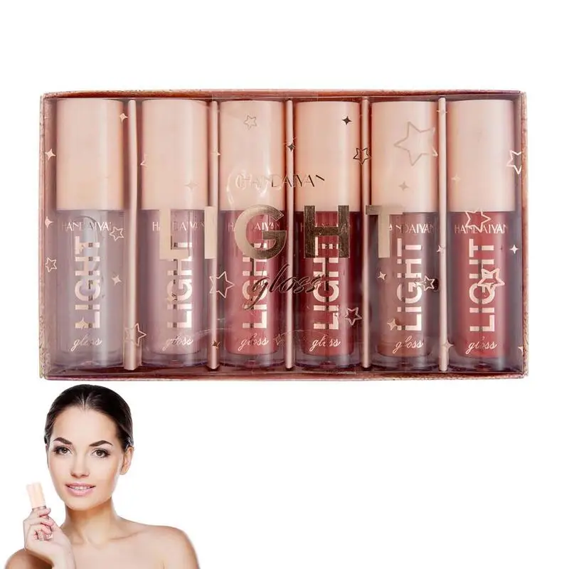 

Увлажняющий блеск для губ, 6 цветов, увеличивающий блеск для губ, зеркальная глазурь для губ, не выцветает, косметический жидкий блеск для губ, подарочный набор