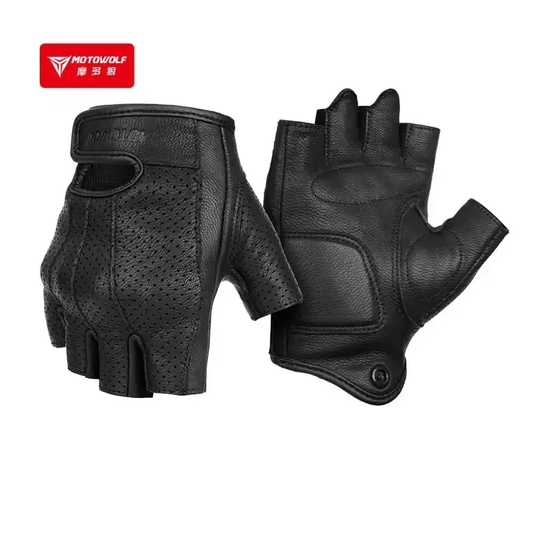 

Motorcycle Gloves Half Finger Perforated Summer Breathable Man Women Fingerless Gloves Leather Vintage Cycling Gloves