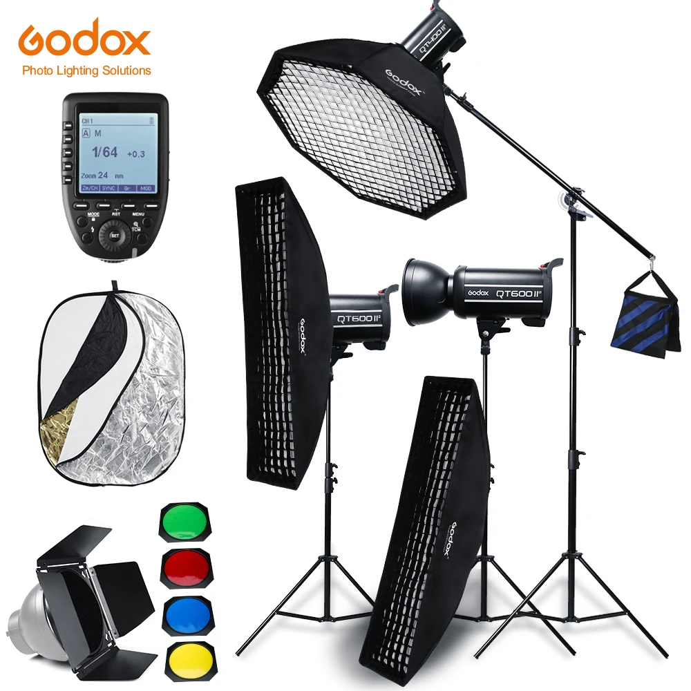 Godox QT600II 3x 600WS Built-in Wireless X System Studio High Speed Flash Lighting Kit With Xpro Trigger+Light Stand+Boom Arm