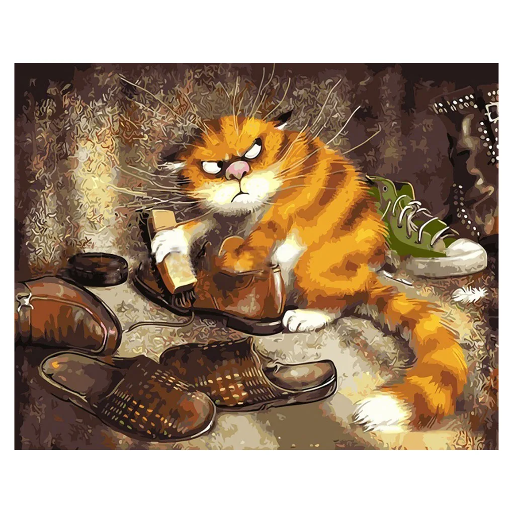 

DIY Oil Painting By Numbers Animal Handwork Linen Cloth Oil Painting Paint Living Room Home Decor
