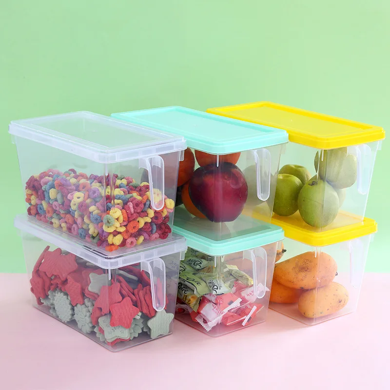 

Refrigerator Storage Box Transparent Fresh-Keeping Box Kitchen Multi-Functional Fruit Cereal Organizers With Handle