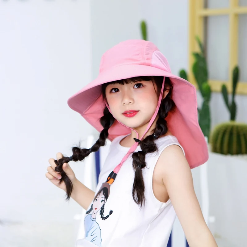 

Outdoor Flap Cap Children Lightweight Foldable Adjustable Sunshade Neck Cover Sun Hat Sportswear Accessories With Chin Strap