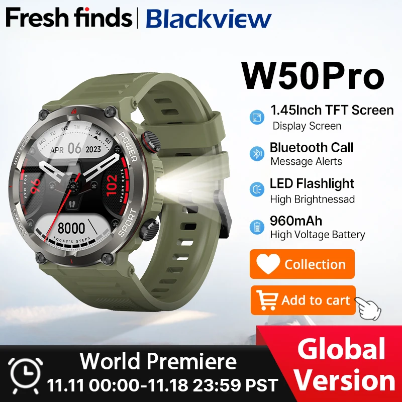 [Мировая премьера] Blackview W50Pro Smartwatch 1 45-дюймовый TFT-дисплей IP68 Bluetooth Телефонные