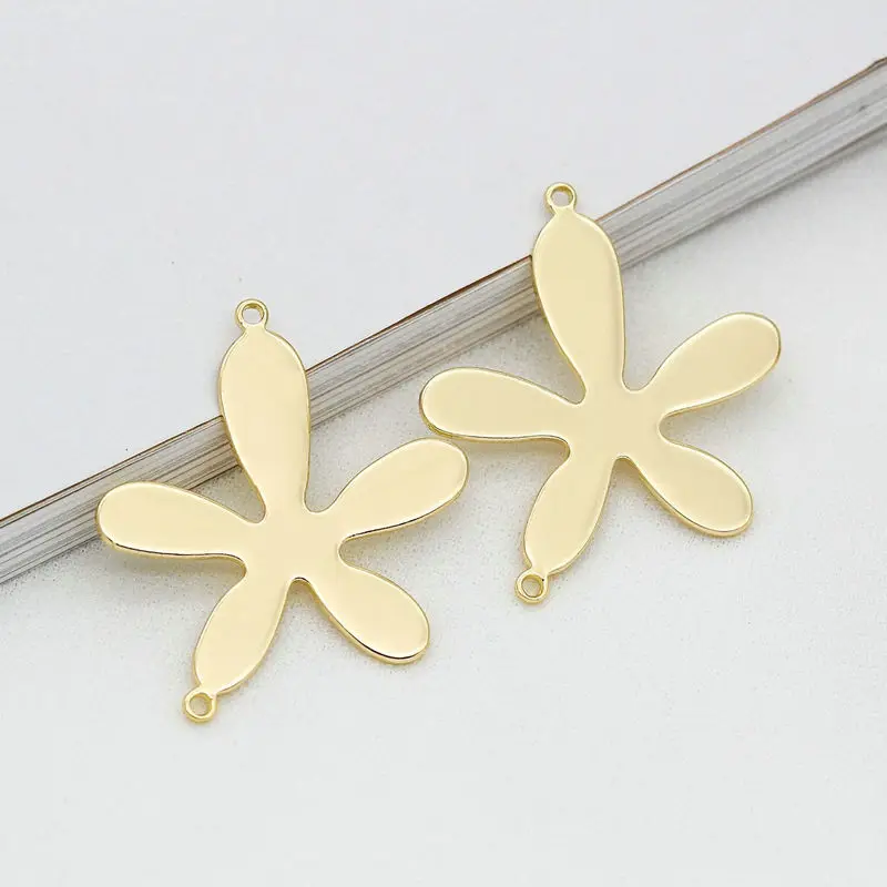 

6PCS 23*26MM 14K Gold Color Brass 2 Holes Flower Connect Charms Pendants High Quality Jewelry Making Supplies