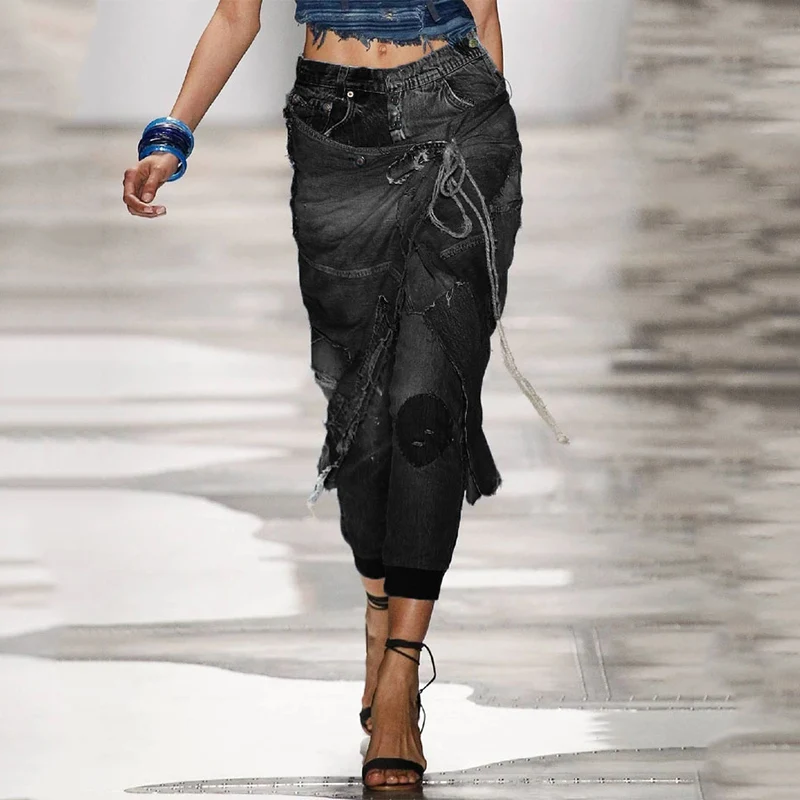 Retro Hole Casual Personality Lady Jeans Plus Size Vintage Ankle Length Mom Jeans Women Designer Washed Denim Pants Ladies New