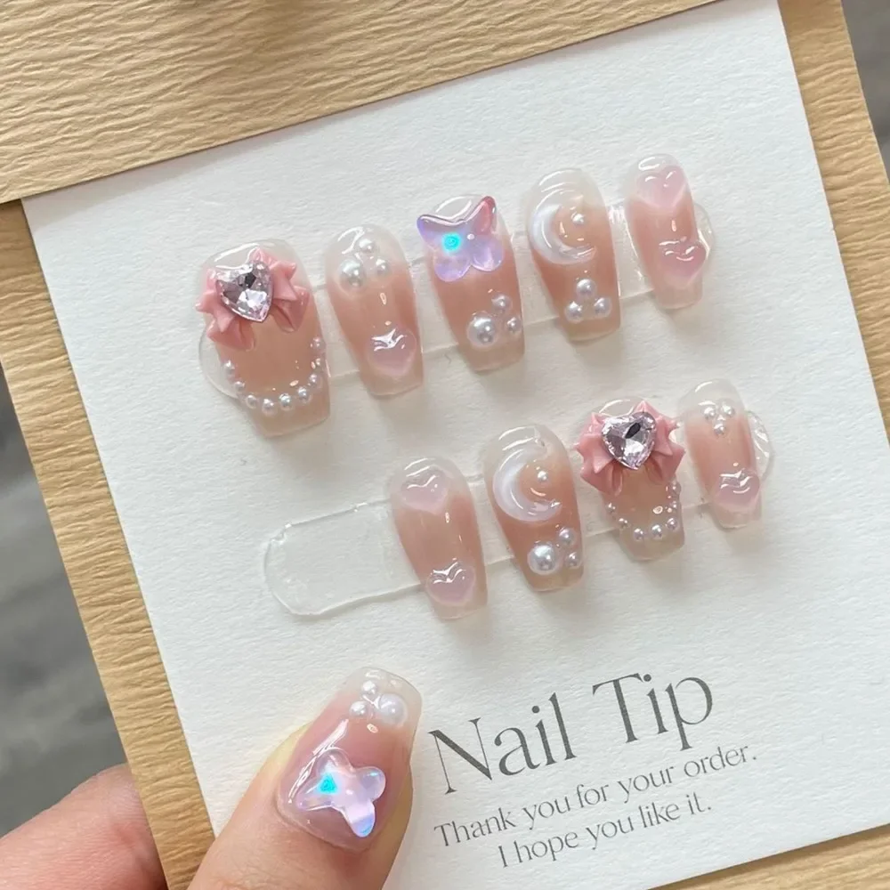 Накладные ногти ручной работы Y2k корейские розовые многоразовые клейкие