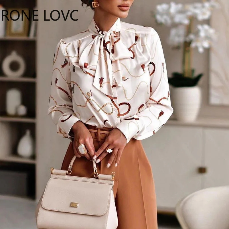 

Женская Элегантная блузка на пуговицах с длинными рукавами и принтом цепей