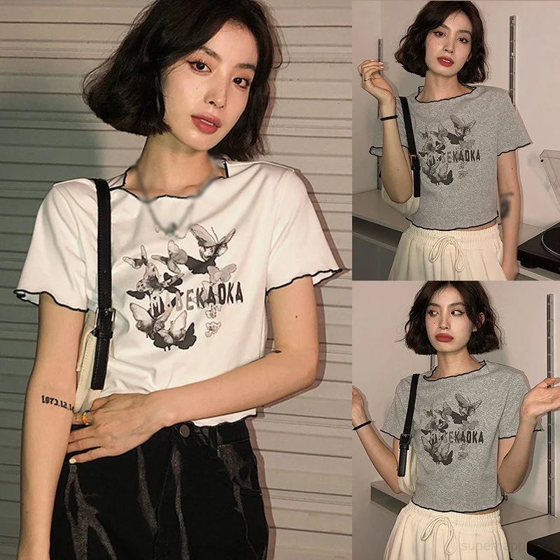 

Женская летняя футболка с коротким рукавом, женские повседневные топы с принтом бабочки и коротким рукавом, женская рубашка