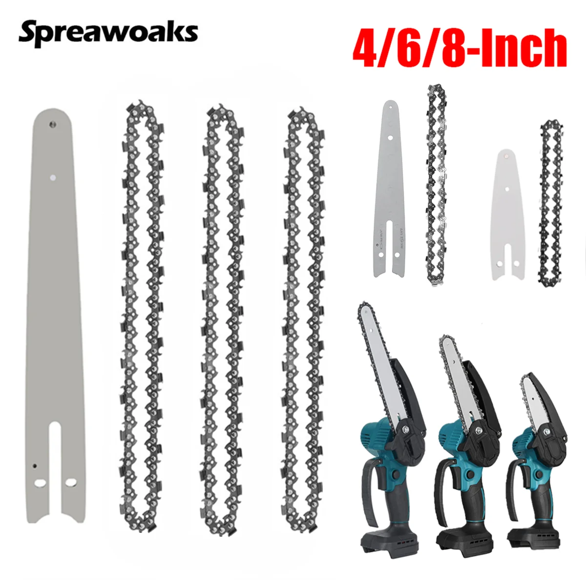 4 6 Inch 8 Inch Chainsaw Guide Bar Chain Set 1/4''P For Mini Electric Chain Saw Wood Cutter Power Tools Replacement Spare Chains