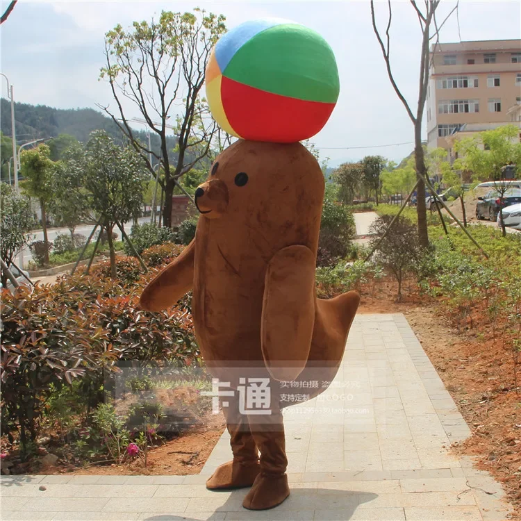 

Brown Sea Lion Mascot Costume Cartoon Character Sea Lions Cosplay Appearl Halloween Birthday Mascotte Fancy Dress Adult Size