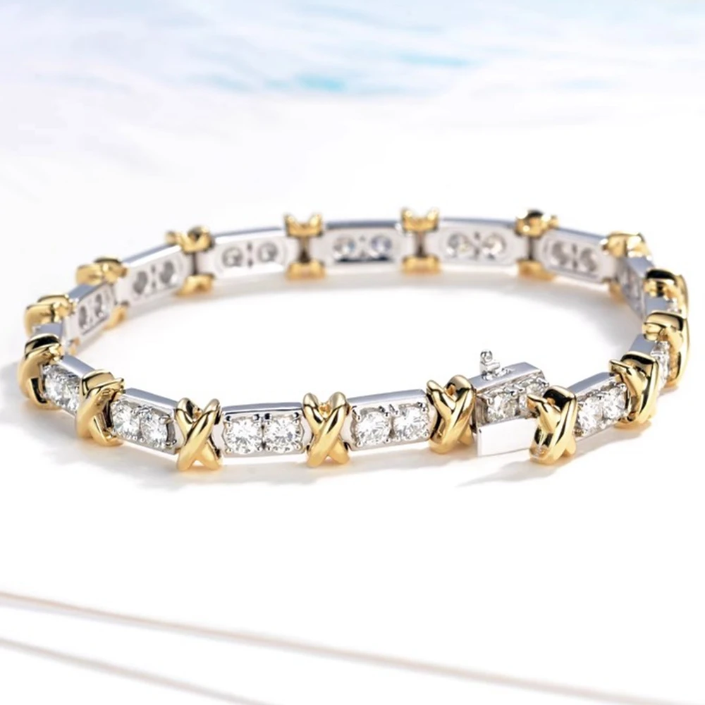 HELON однотонный браслет из желтого + белого золота 14 карат для женщин с крестом и