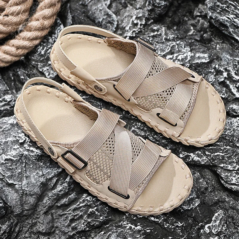 Сандалии мужские летние повседневные уличные туристические дышащие кожаные