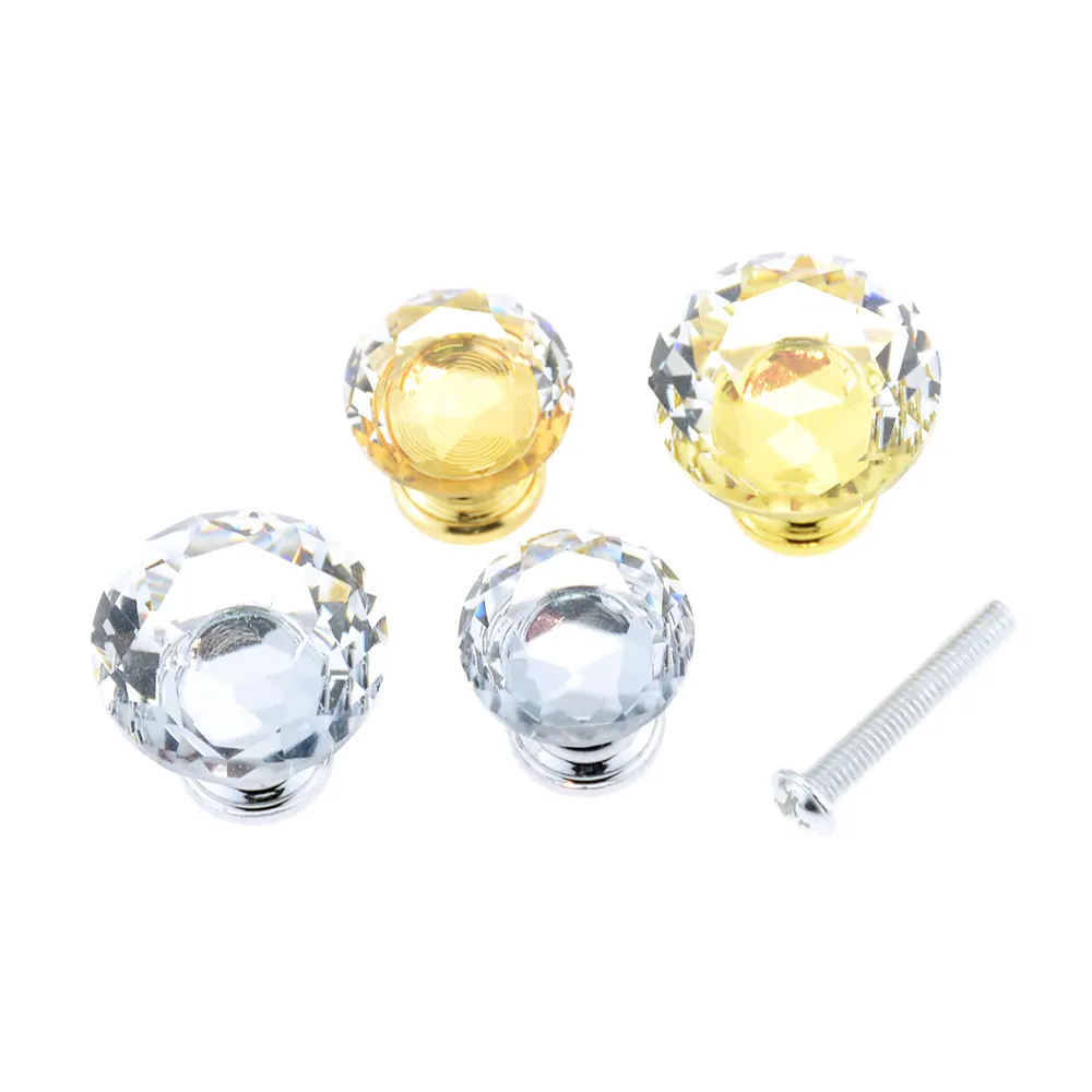 

20/25mm 5/10Pcs/Lots Crystal Glass Small Handle Golden Diamond Door Knob For Cabinet Drawer Round Handle Single Hole
