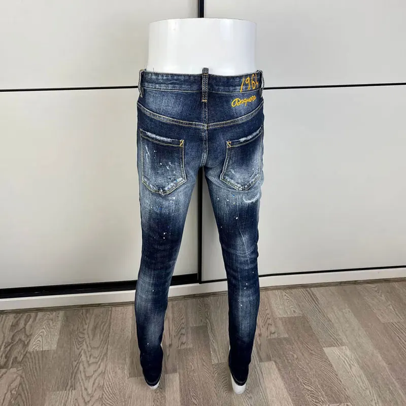 Street Fashion Men Jeans High Quality Retro Blue Elastic Slim Fit Painted Ripped Jeans Homme Embroidery Designer Brand Pants Men