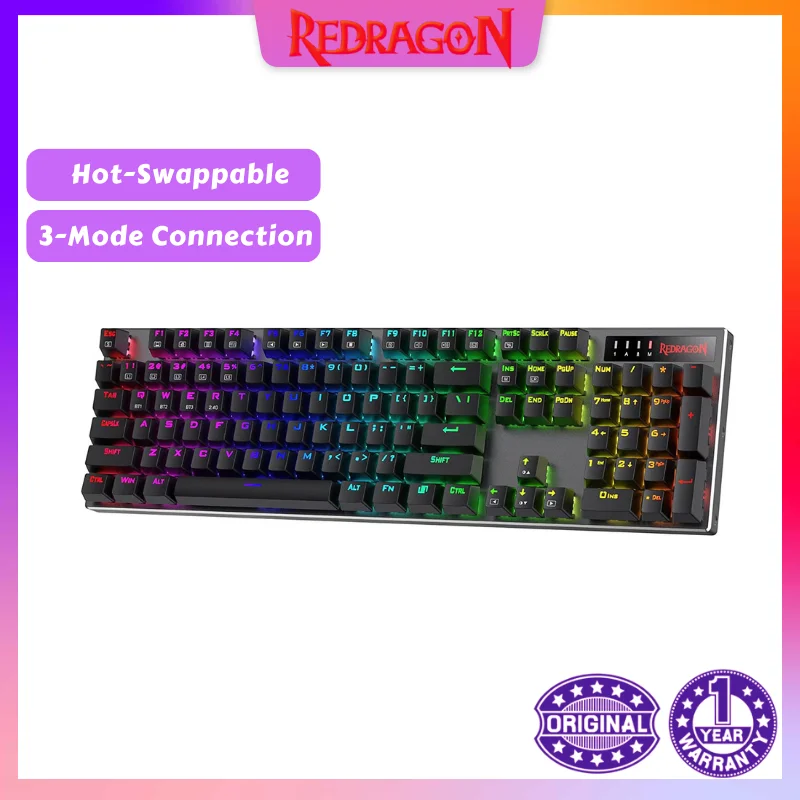 Redragon K556 PRO модернизированная беспроводная RGB игровая BT/2,4 ГГц трехрежимная Механическая линейная Бесшумная клавиатура с горячей заменой и красным переключателем