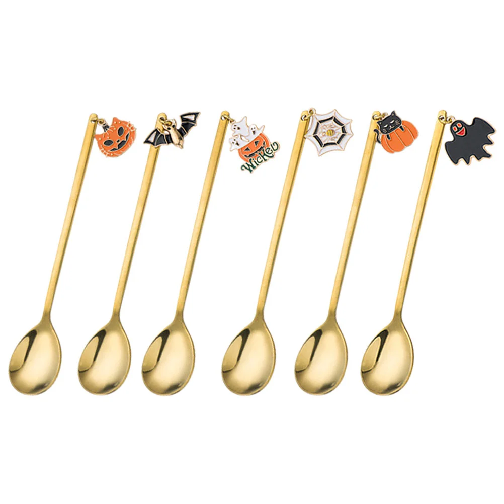 

6 Pcs Serving Utensils Halloween Silverware Spoon Dessert Stainless Steel Tableware Style Spoons