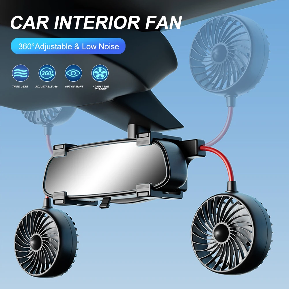 

Универсальный автомобильный вентилятор с креплением на зеркало заднего вида, 3 скорости, двойная головка, 360 °, регулируемый, 5 В/2 А, USB-вентилятор для автомобиля, внедорожника, грузовика, фургона