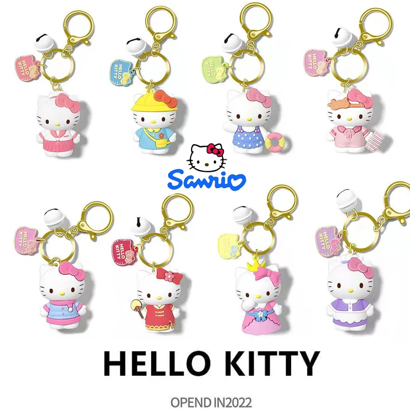 

Kawaii Hello Kitty Sanrio Key Chain Cartoon Student Bag Pendant Decoration Silicone Doll Pendant Key Chain Girl Birthday Gift