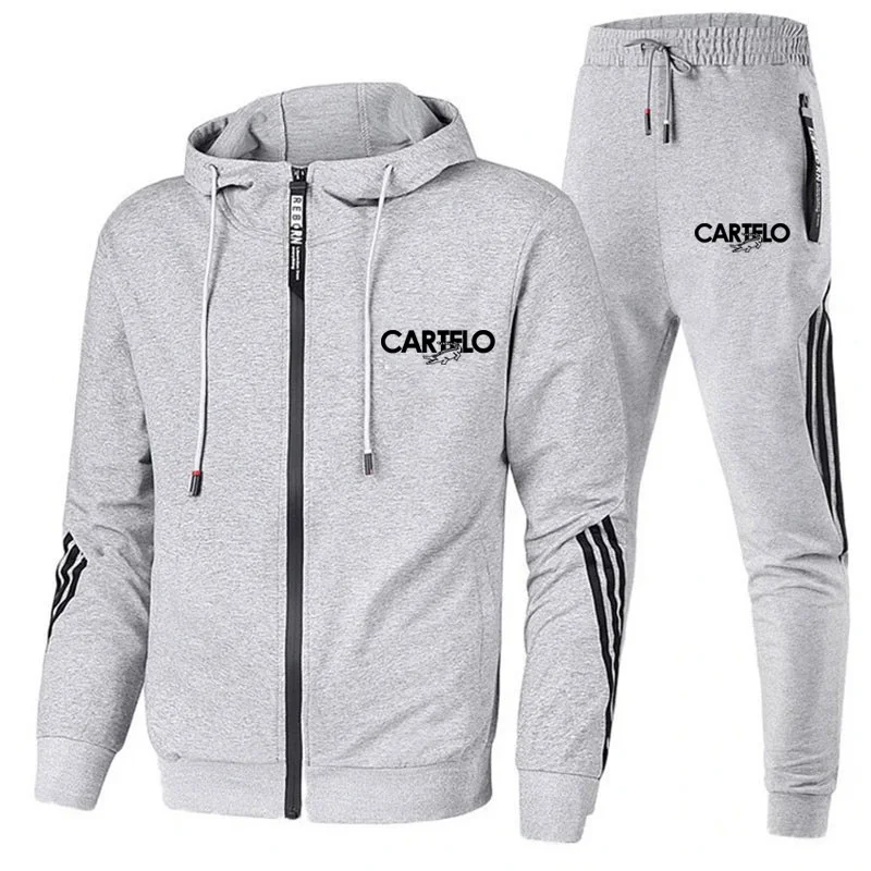

New Autumn Winter CARTELO High Quality Men's Zip Hooded Jacket Fashion Sports Suit Brand Outdoor Sports Printed Jacket Pants Set