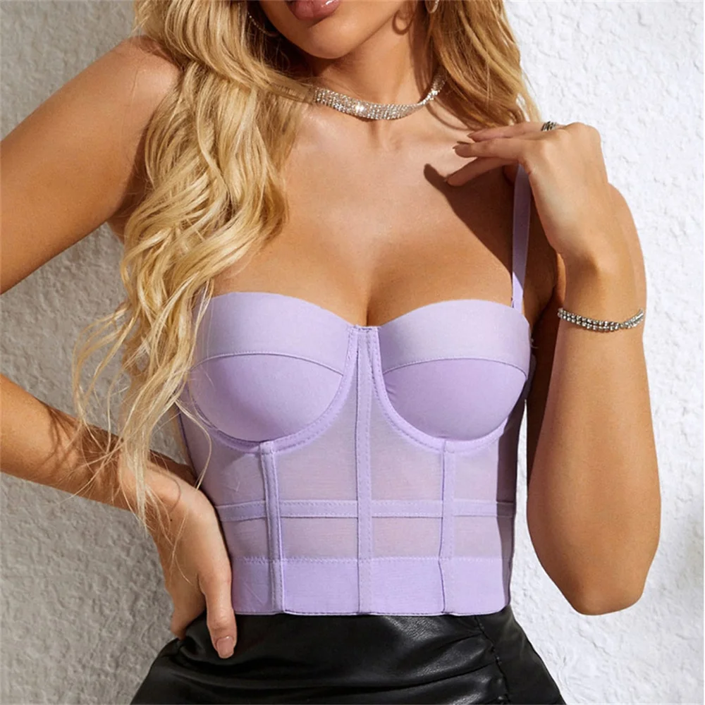 

8 Colors Sexy Transparent Bra Mesh Push Up Bralet Women's Tube Top Corset Bustier Bra Club Party Crop Top Lingerie Plus Size