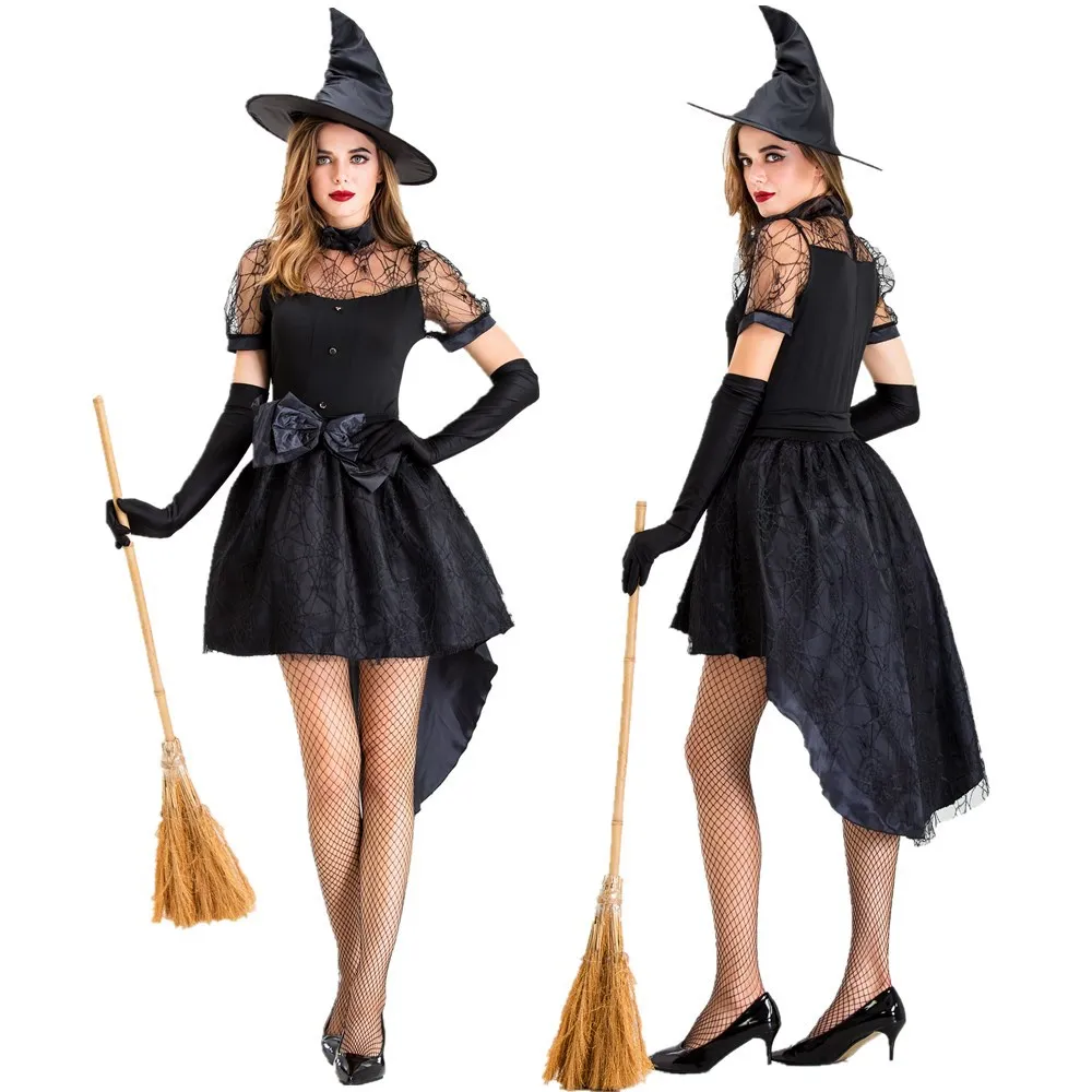 

Хэллоуин Костюмы для женщин Косплей ведьма платье шляпа перчатки набор Рождество одежда готический стиль ласточкин хвост сексуальная юбка