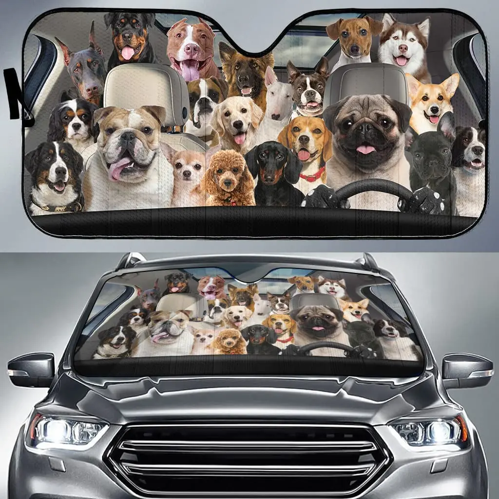 

Lots of Dogs in The Car Driving Car Sunshade, Meaning Gift for Dog Mom, Auto Sunshade for Dogs Lover Car Decor, Car Windshield A