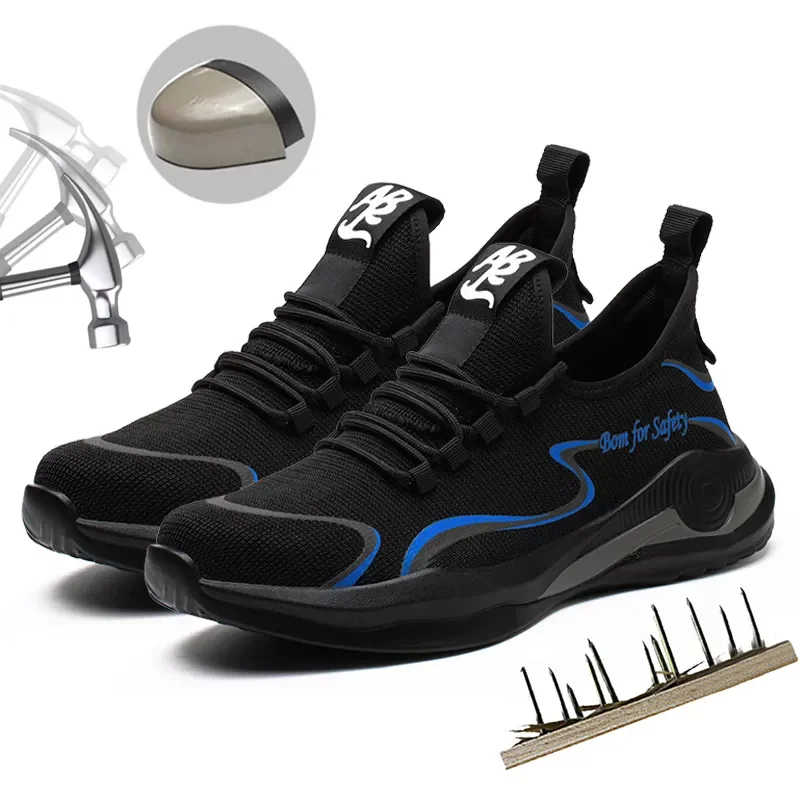 

Рабочие кроссовки со стальным носком, неразрушаемая обувь, Мужская Безопасная рабочая обувь, непробиваемые легкие и дышащие ботинки